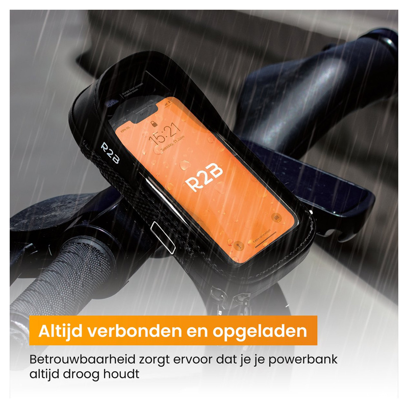 R2B Powerbank 10000 mAh Zwart + Telefoonhouder Fiets waterdicht - Afbeelding 5