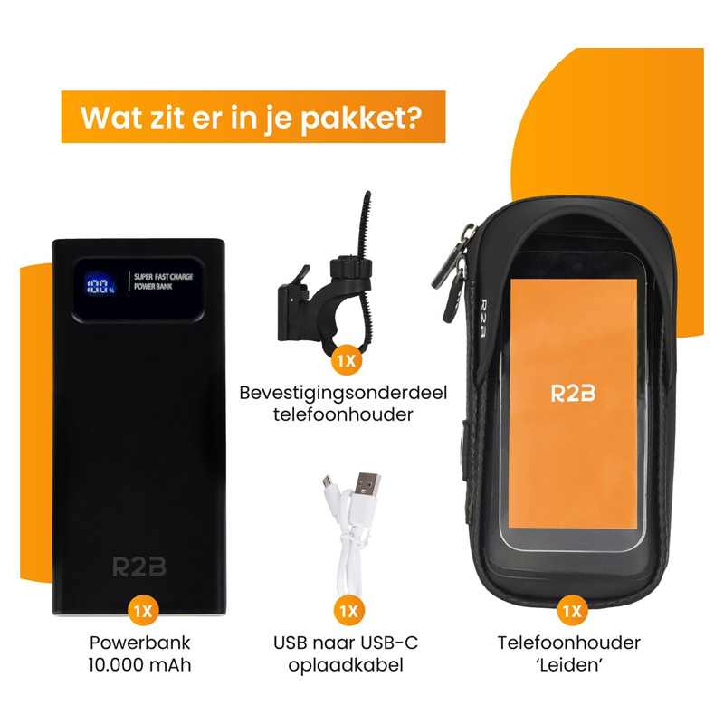 R2B Powerbank 10000 mAh Zwart + Telefoonhouder Fiets waterdicht - Afbeelding 6